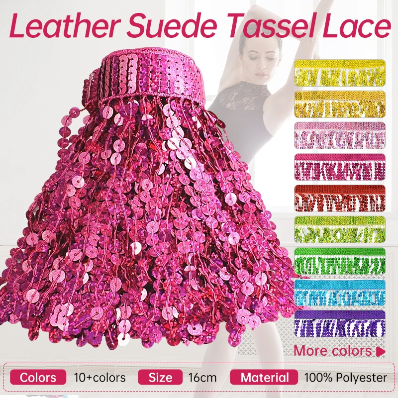 Flecos de Lentejuelas de 1-5 Metros y 16 cm para Coser Ropa, Vestidos Latinos, Adornos de Encaje, Ribete para Faldas, Cinta Decorativa, Accesorio para Manualidades