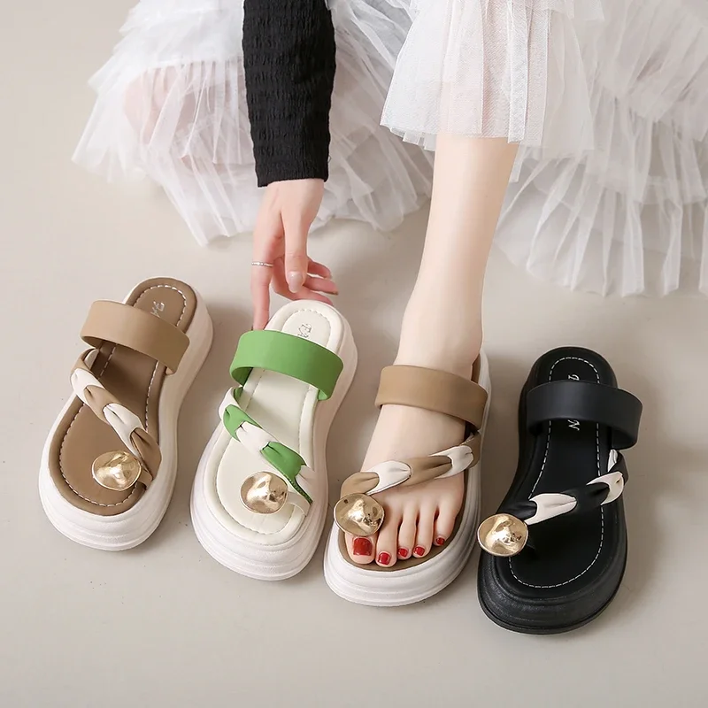 2024 Women's Sandals Summer Outdoor Fashion Platform Heels Flat Elegant Woman Heeled Shoes Luxury Quality Dayou image 2