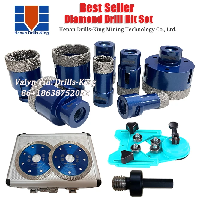 High Quality Tile Tools Diamond Drill Bit Set with Aluminum Case + 2* Diamond Blade + Drill Bit Adapter + Tile Hole Locator