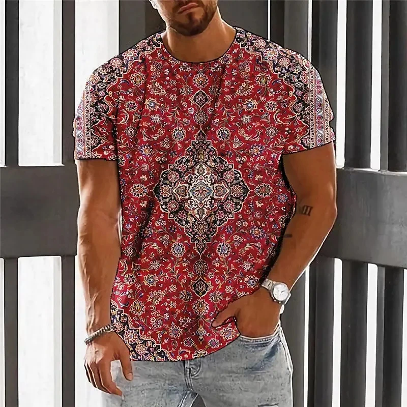 Summer Men's T-Shirt 3d Ethnic Style Print Short Sleeve Casual Fashion T-Shirt For Men Crew Neck Tops Oversized Men's Clothing