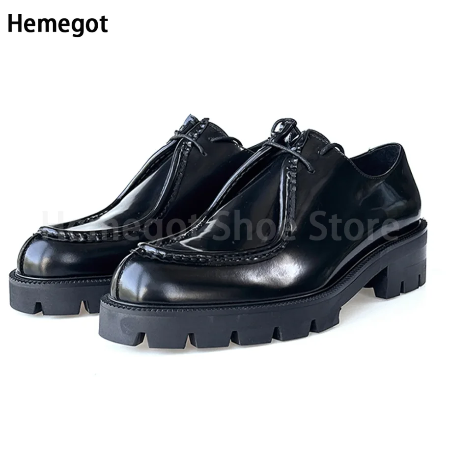 

Black Leather Formal Shoes Thick-Soled Lace-Up Men's Shoes Wear-Resistant Breathable Solid Color Dress Shoe Handmade Men's Shoes