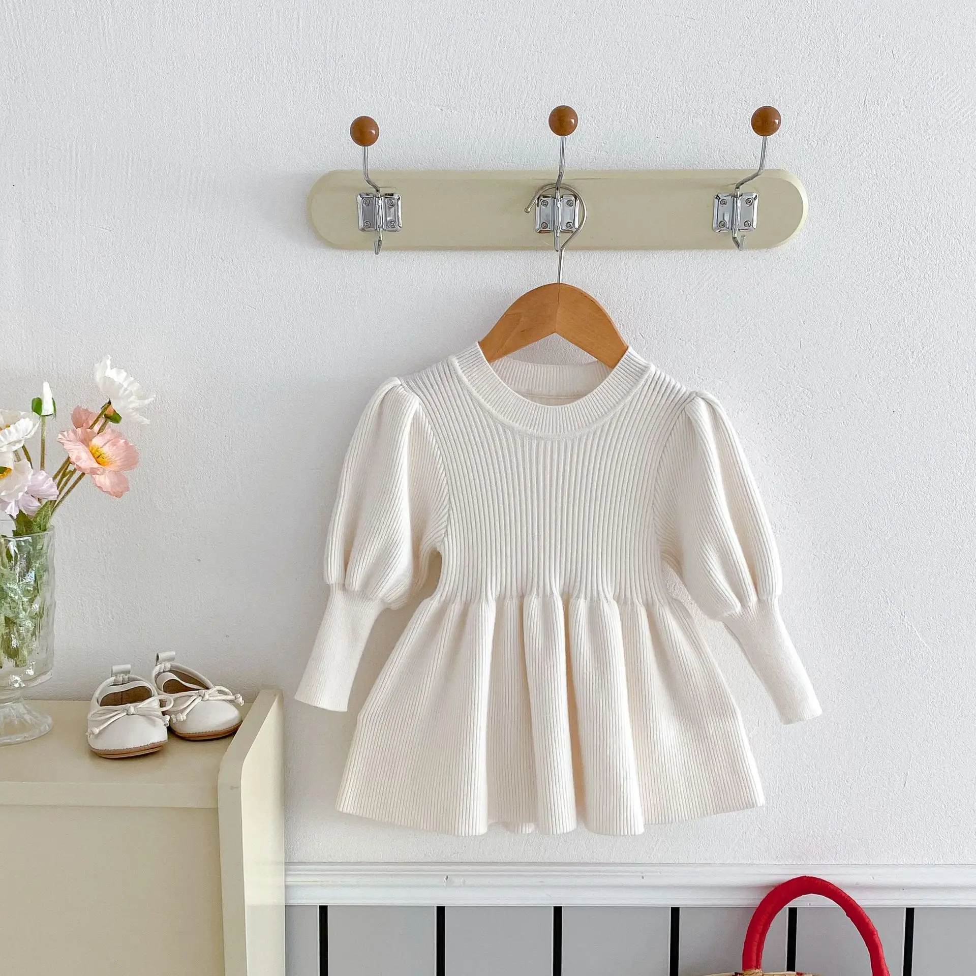 0-4Y فساتين الرضع الصلبة طفل الفتيات قطعة واحدة فستان منسوج للأطفال موضة الربيع الملابس سترة غير رسمية الأحمر عيد الميلاد طفل #5