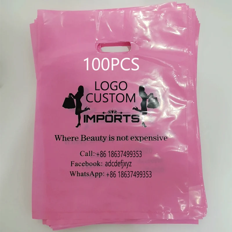 100Pcs Custom Plastic Shopping Bags With Logo Personalized Gift Bags For Small Business Boutique Retail Trade Shows Events Party