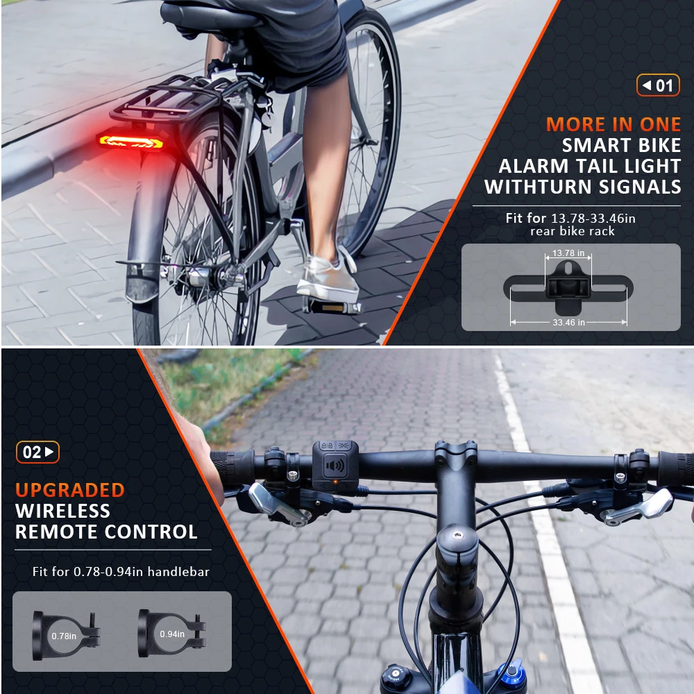 Awapow Bicycle Alarm Anti Theft Bike Taillight Alarm LED Waterproof Tail Light With Mounting Bracket 5In1 Intelligent Bike Lamp