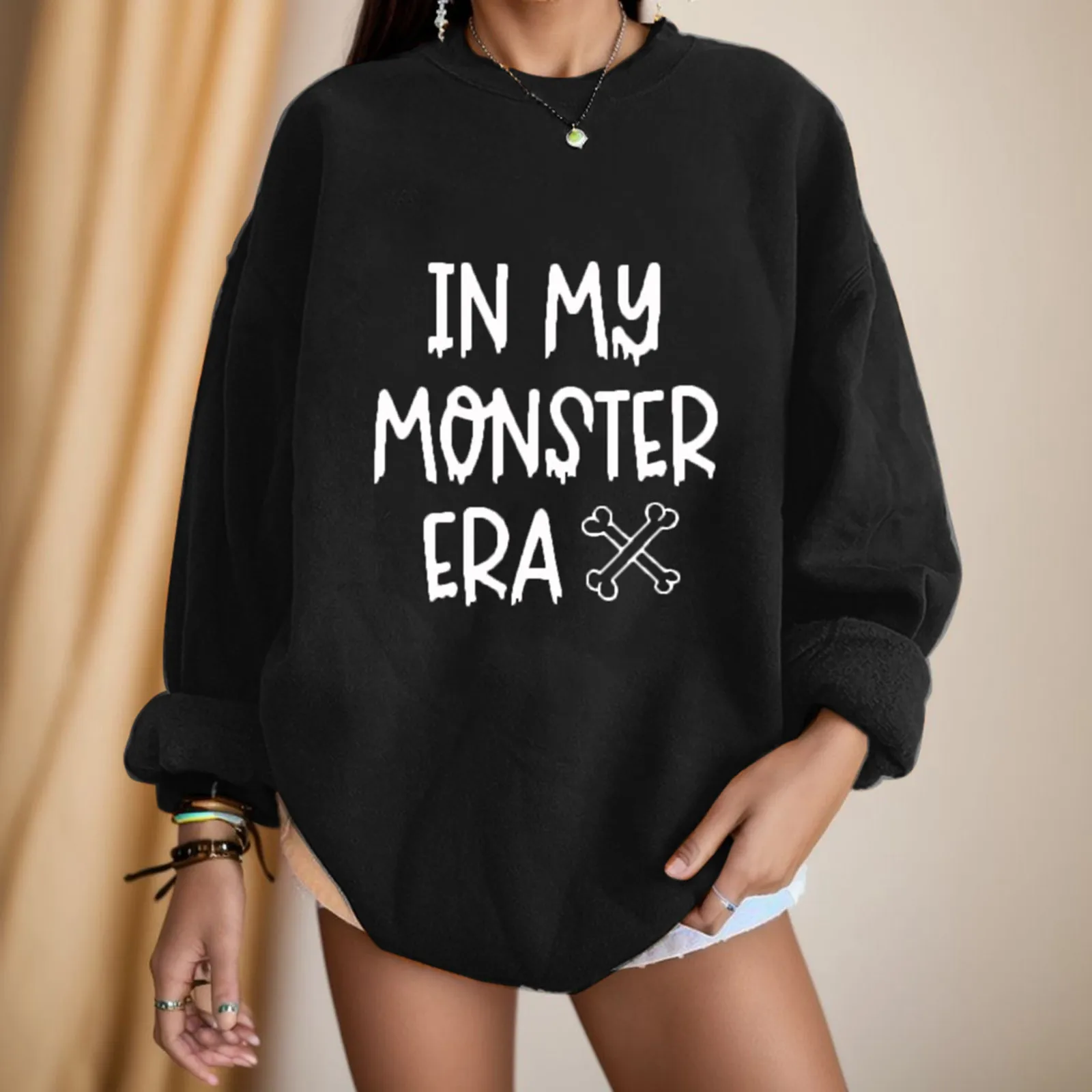 Harajuku Pullovers Sweatshirts In My Monster Era Print Long Sleeve Autumn Comfortable Pullover Vintage Women Female Streetwear