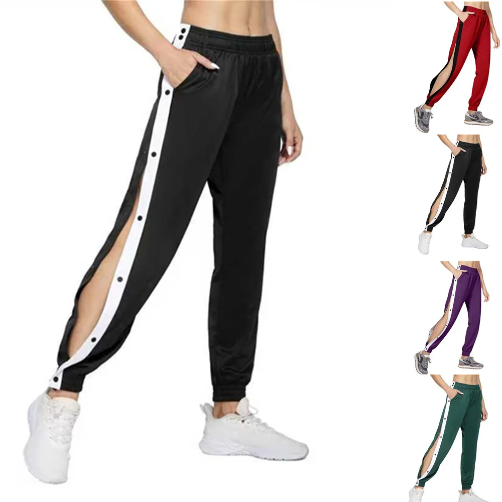 Men Basketball Sport Pants Side Striped Button Down High Waist Harem Pants Fashion Baggy Jogger Casual Sweatpants With Pockets