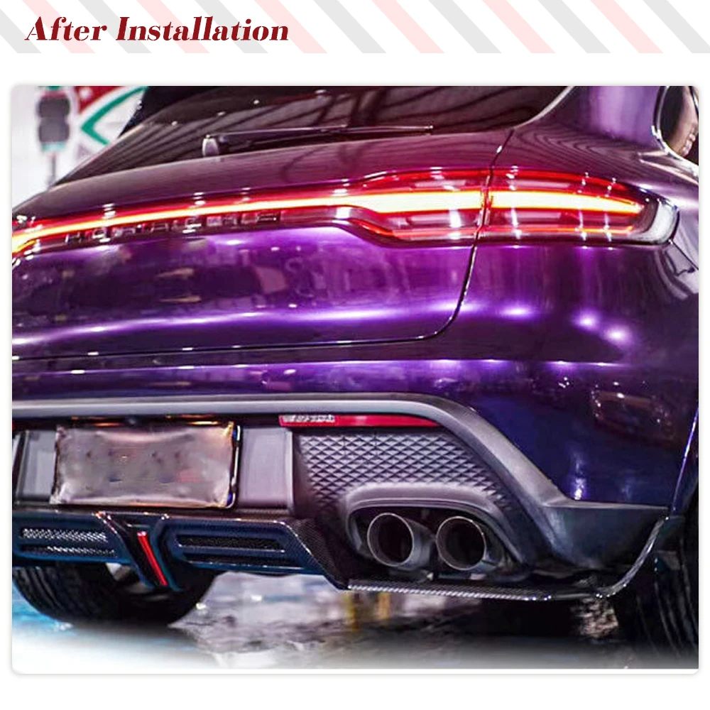 Rear Bumper Diffuser Lip Spoiler With LED for Porsche Macan 2022 2023 GTS Sport Utility Car Rear Diffuser Lip Dry Carbon Fiber