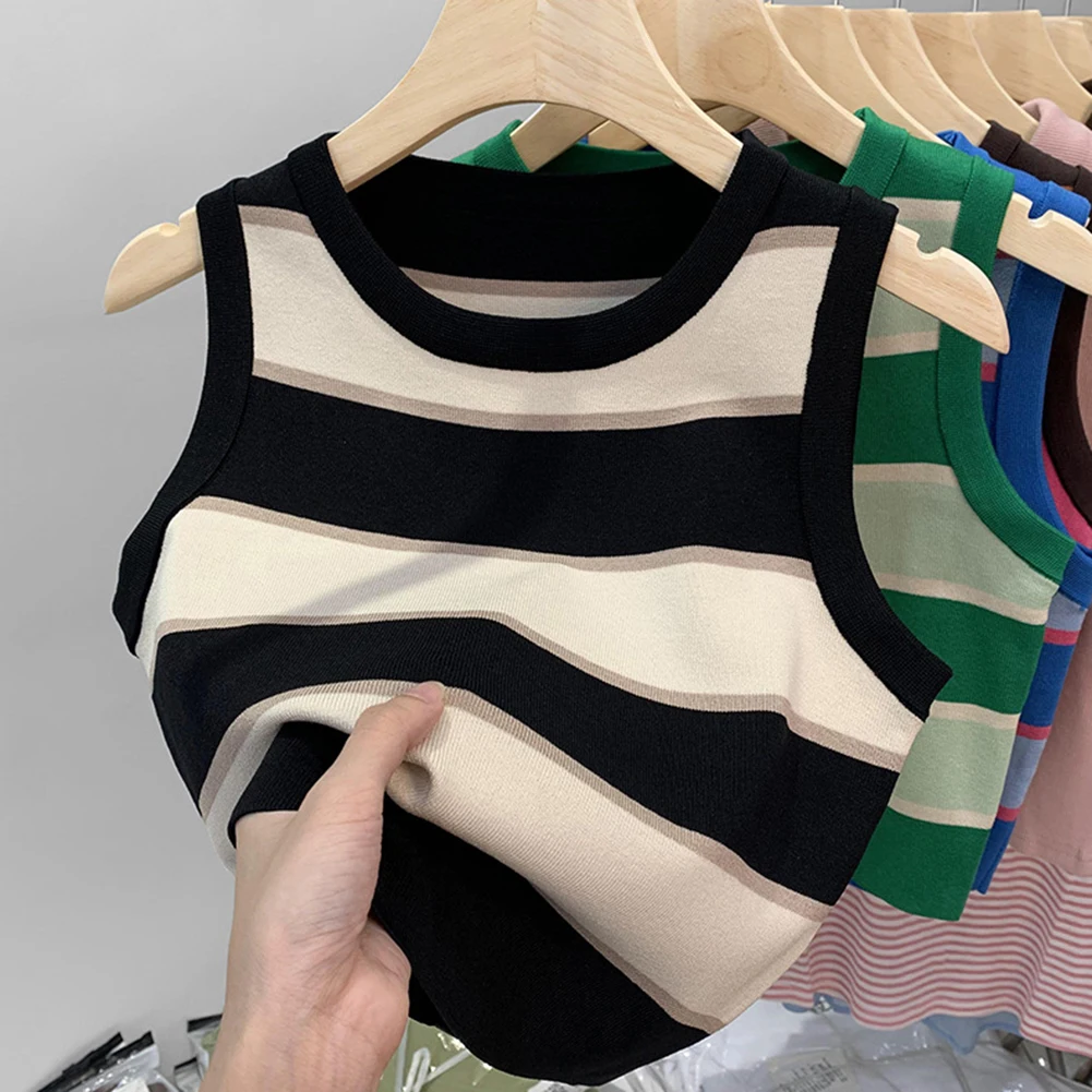

Casual Wear Summer Outfit Korean Crop Top Trendy Striped Tank For Women Crop Tops Pink 70 Polyester 30 Spandex