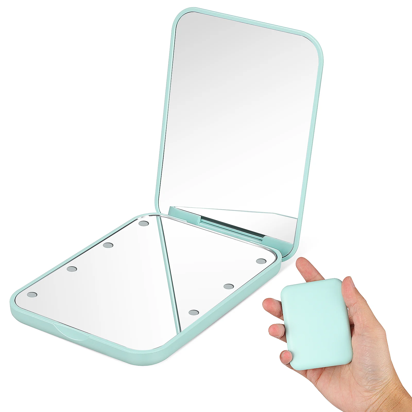 

Folding Vanity Mirror Lighted Makeup Small Travel With Handheld Pocket Glass Purse Magnified Lights Magnifying For Compact