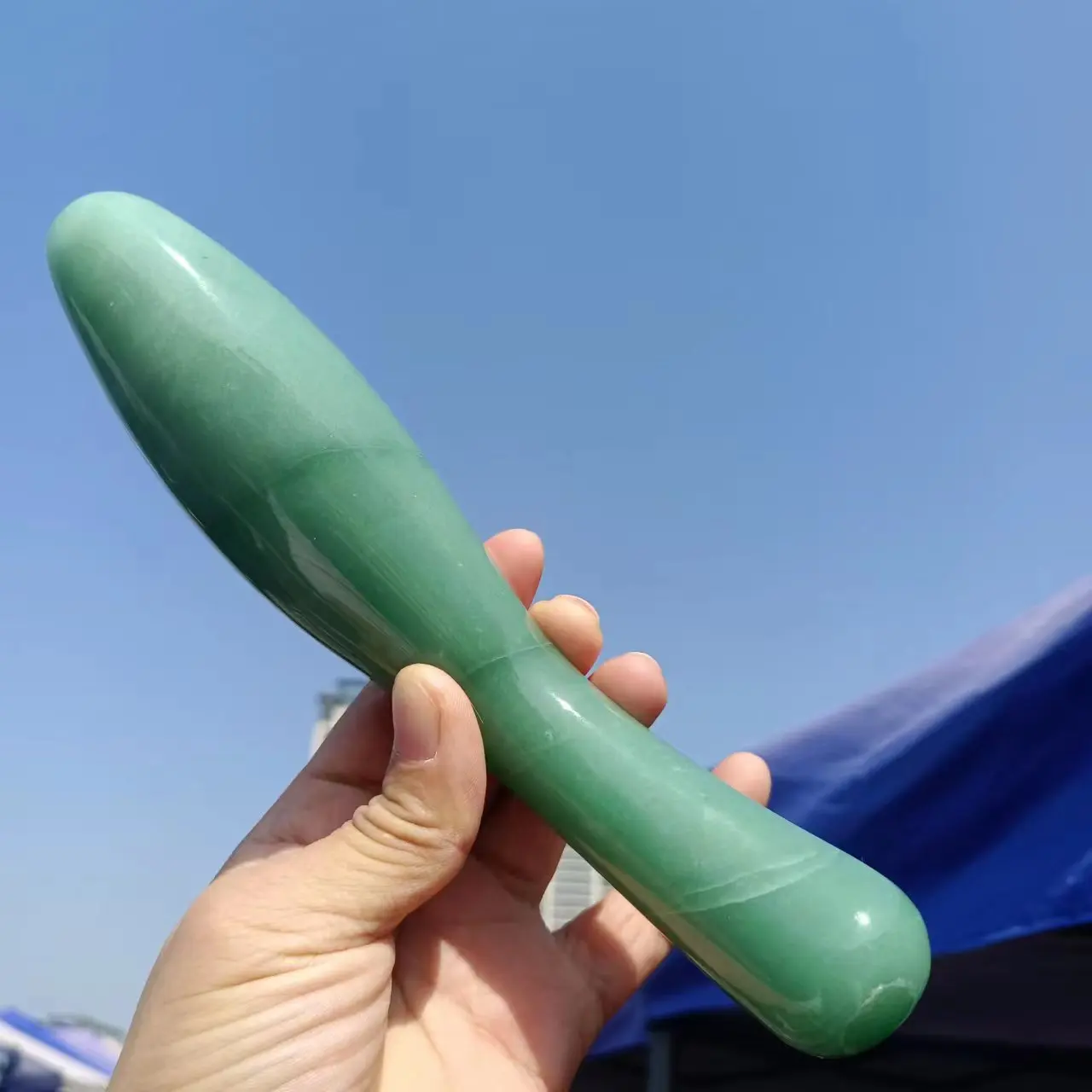 15-18cm Natural Green Dongling Stone Massage Stick Quartz Crystal Hand-Carved Massage Gemstone Healing Female Body, Beauty Ore