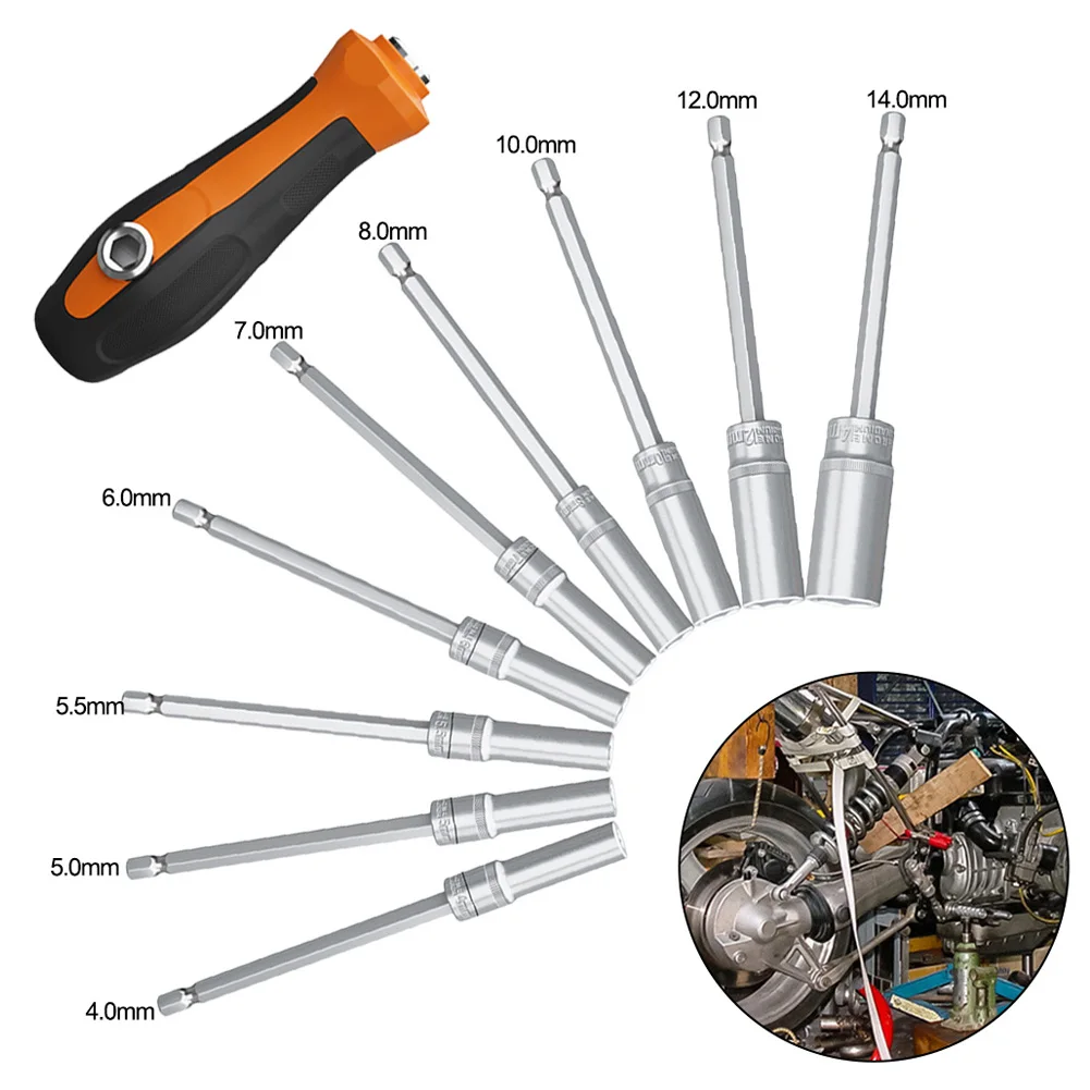 Deep Hole Socket Wrench 4.0 14mm Hex Socket 1 4 Batch Rod Electric Socket Set Long Reach Nut Driver Bit Holder Magnetic Tool