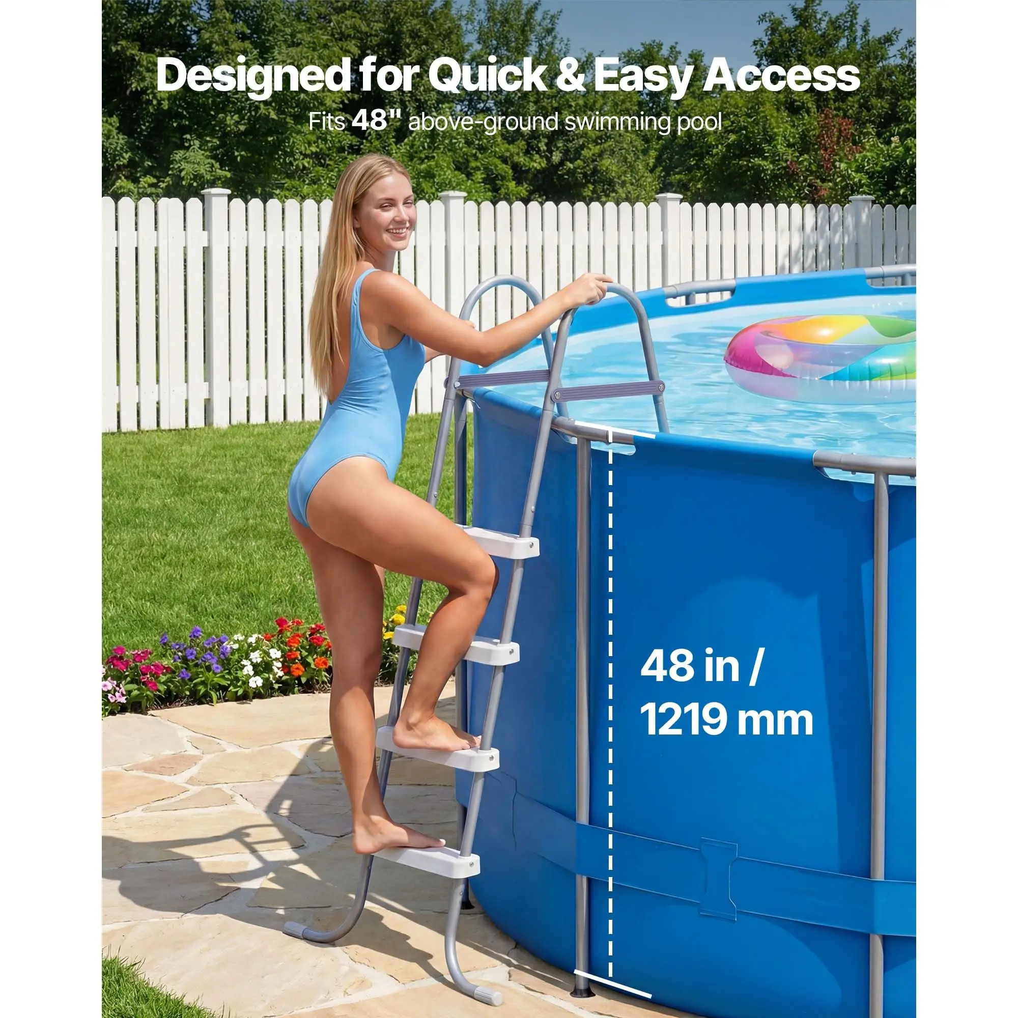 Above Ground Pool Ladder, 4-Step Steel A-Frame Swimming Pool Stairs for 48 in High Wall, 300 lbs Capacity Entry/Exit Steps with