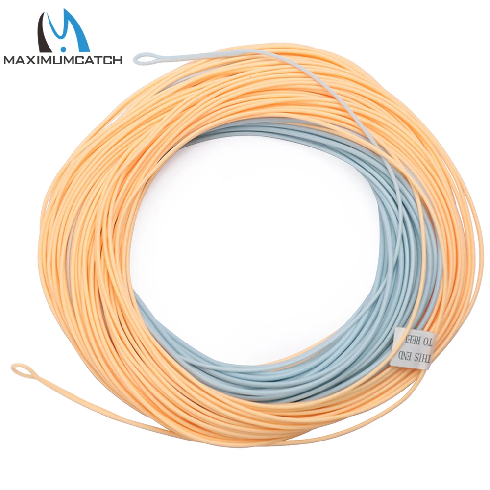 Maximumcatch 100FT Double Color Fly Line WF Floating With Two Welded Loops Light Beige & Power Blue Color