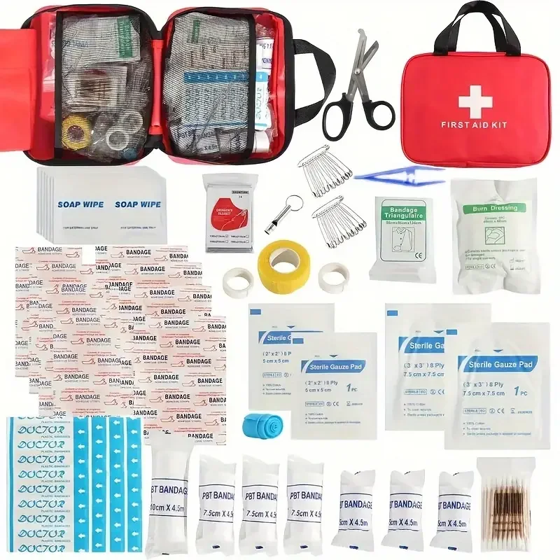 Comprehensive Easy To Carry First Aid Kit For Home & Outdoor Activities Essential Emergency Preparedness Supplies With Scissors