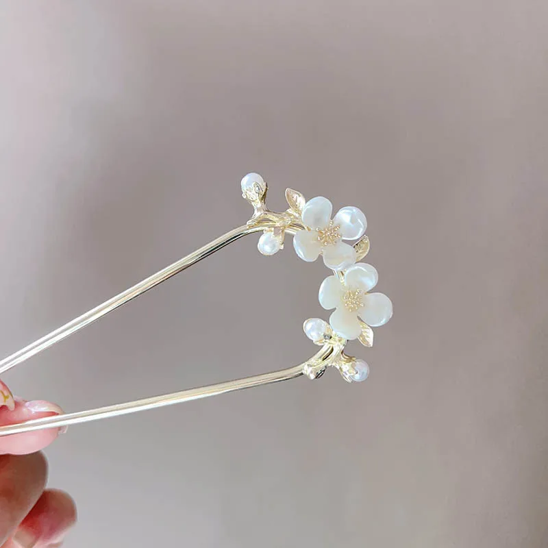 دبوس شعر على شكل زهرة اللؤلؤ، دبوس شعر على شكل حرف U على الطراز القديم، دبوس شعر ملفوف عالي الجودة للنساء، إكسسوار شعر تنورة وجه الحصان #1