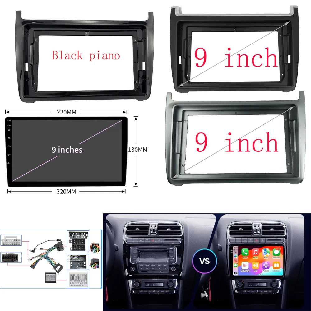 

Рамка автомобильного радио Fascias для Volkswagen VW Polo 2011-2018 9-дюймовая стерео панель жгут проводов адаптер кабеля питания декодер Canbus