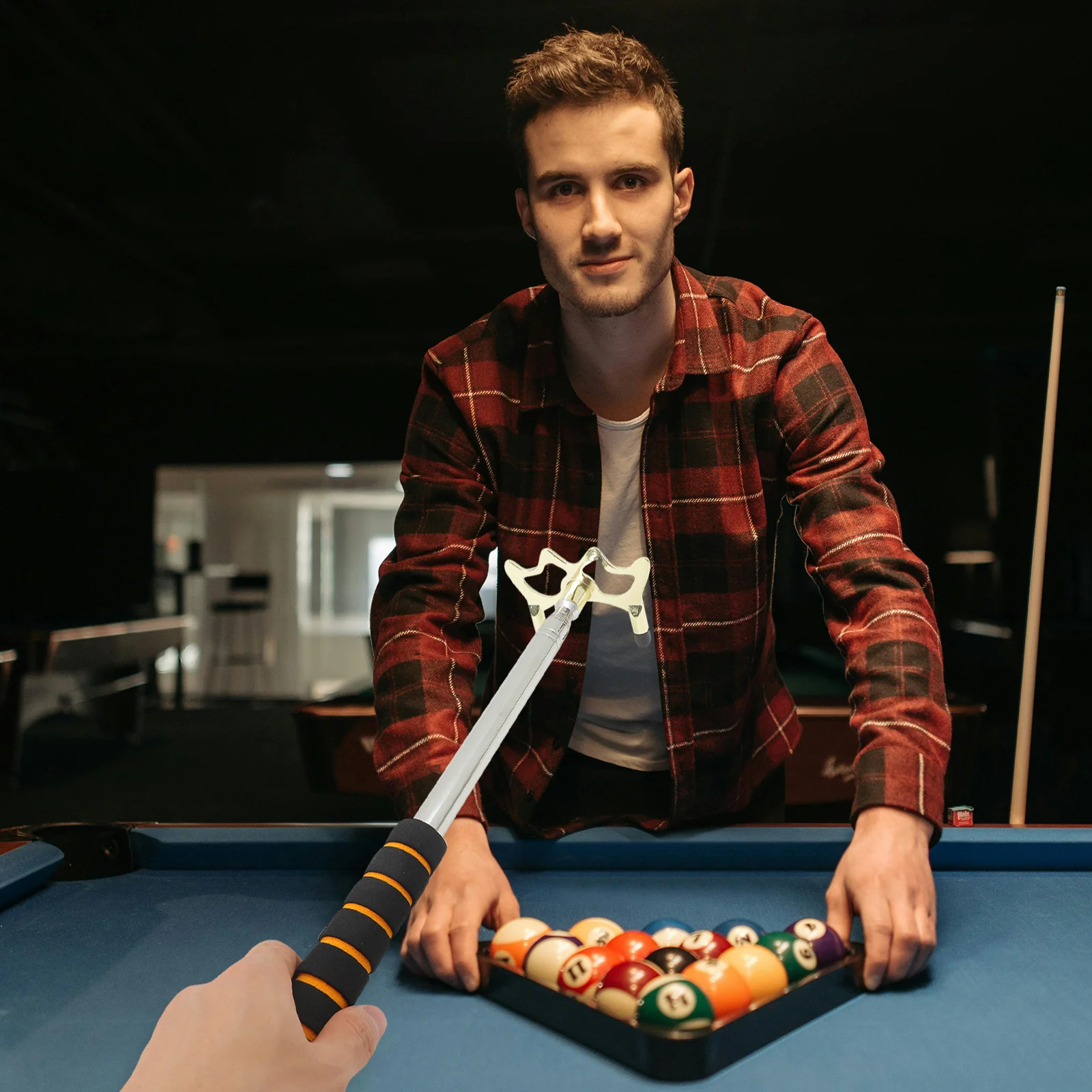 Telescopic Pool Cue Bridge Stick Orange Handle Gold Fork Adjustable Length Billiard Cue Holder Stand Gaming Supplies Pool Table