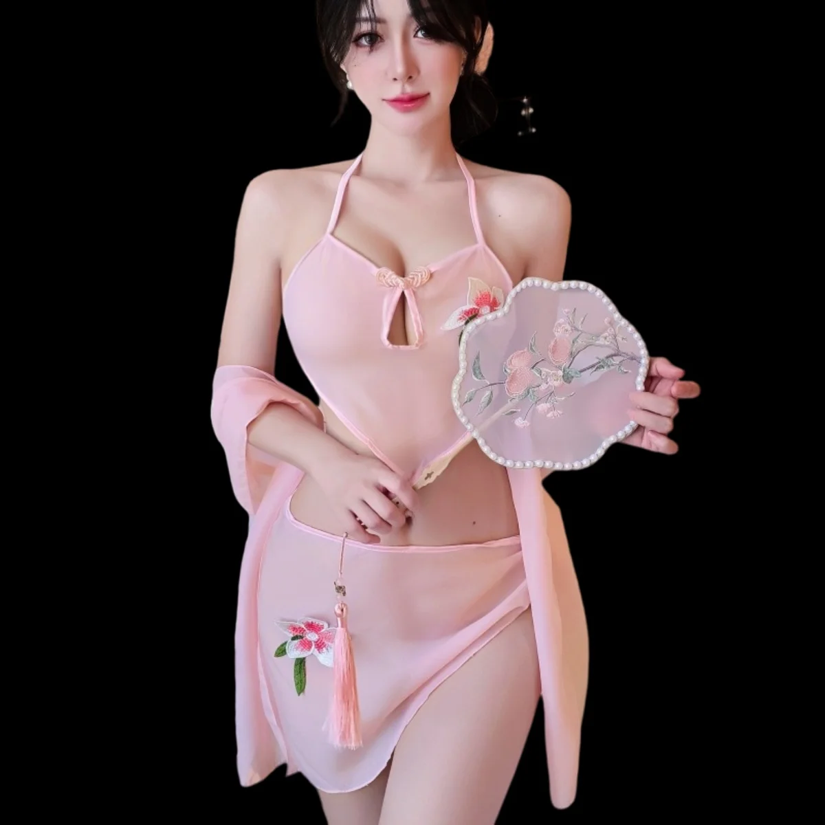 Women Sweet Nightdress And Panty Pijamas Suit Sleeveless Halter Nightgown Short Sets V-Neck Bra,Sexy Bodystocking Lingerie