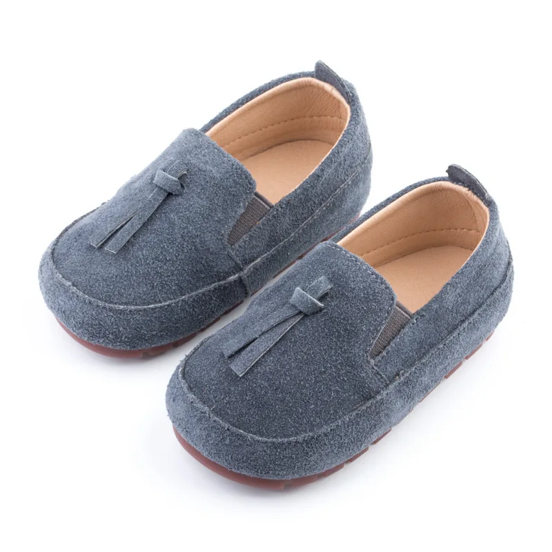 Children Suede Single Shoes British Style Soft Non-slip Kids Casual Shoes Genuine Leather Boy Shoes Vintage Toddler Girls Flats