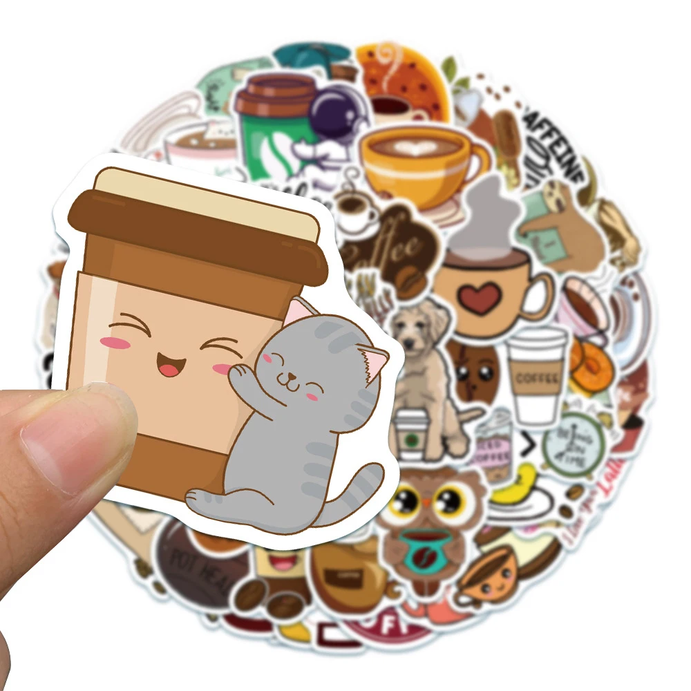 

10/30/50pcs Retro Cute Coffee Cartoon Stickers Aesthetic Graffiti Decal DIY Skateboard Phone Notebook Car Waterproof Sticker Toy