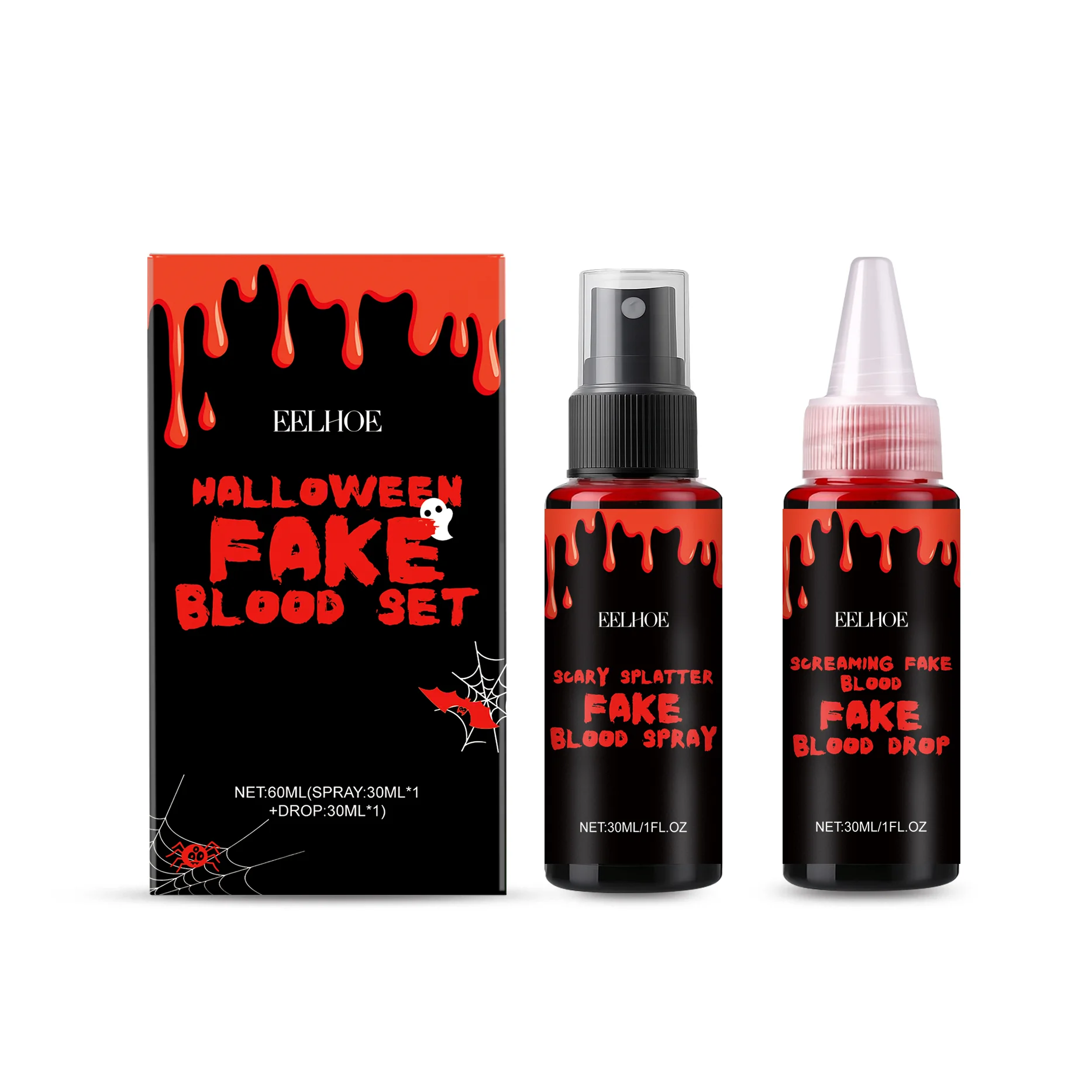 Halloween Fake Blood Set, Drip & Spray Simulated Blood, Realistic Special Effects Makeup For Horror Cosplay Party