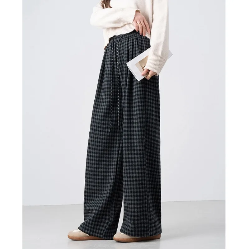 

Autumn Winter New Retro Brushed Plus Velvet Plaid Casual Pants Loose Slimming Warm Straight Men's Trousers