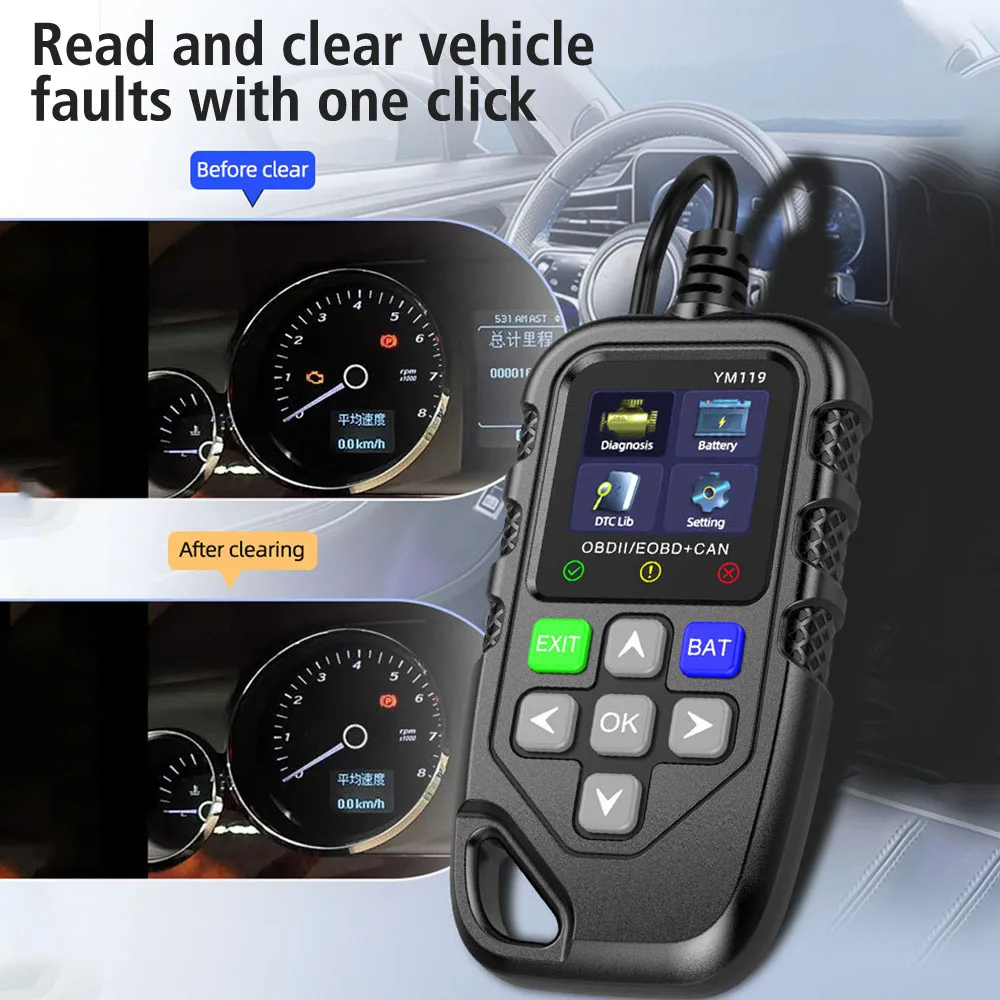 Work for all cars Multi-language YM119 Clear/Erase Codes OBD2 Code Reader Car Auto Diagnostic Tool OBDII Scanner