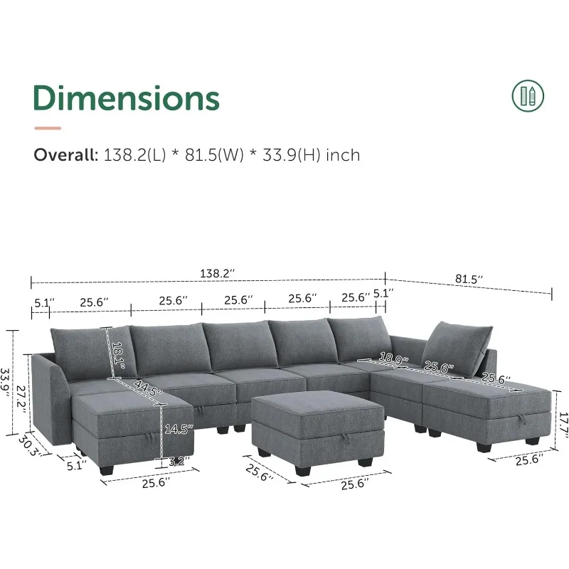 Modular Sectional Sofa with Storage Reversible Sectional Modular Sofa Couch with Ottomans U Shaped Sectional Couch