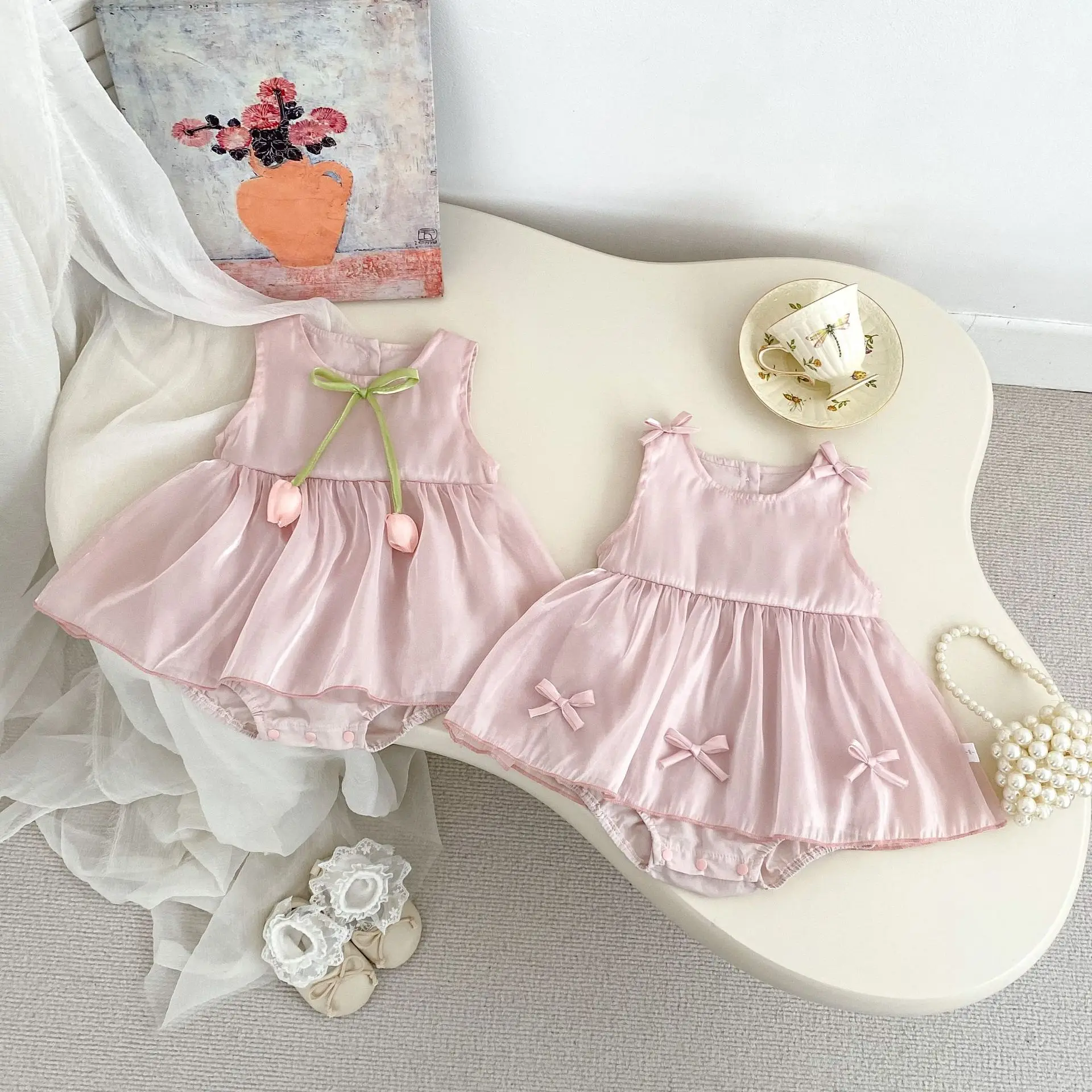 

0-24 Months Baby Girl Clothes Tulip One Piece Infant Girls Pink Bowknot Bodysuit Cute Kids Princess Summer Outfits