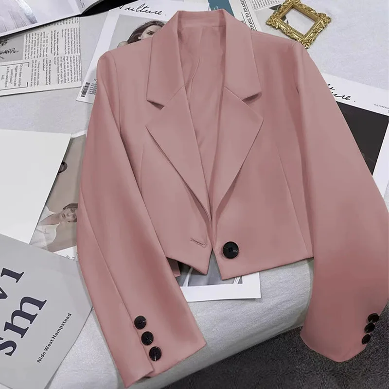 Blazer da donna corti alla moda Casual eleganti abiti femminili Giacca Top Primavera Autunno Solido manica lunga Office Lady Blazer Coat Top