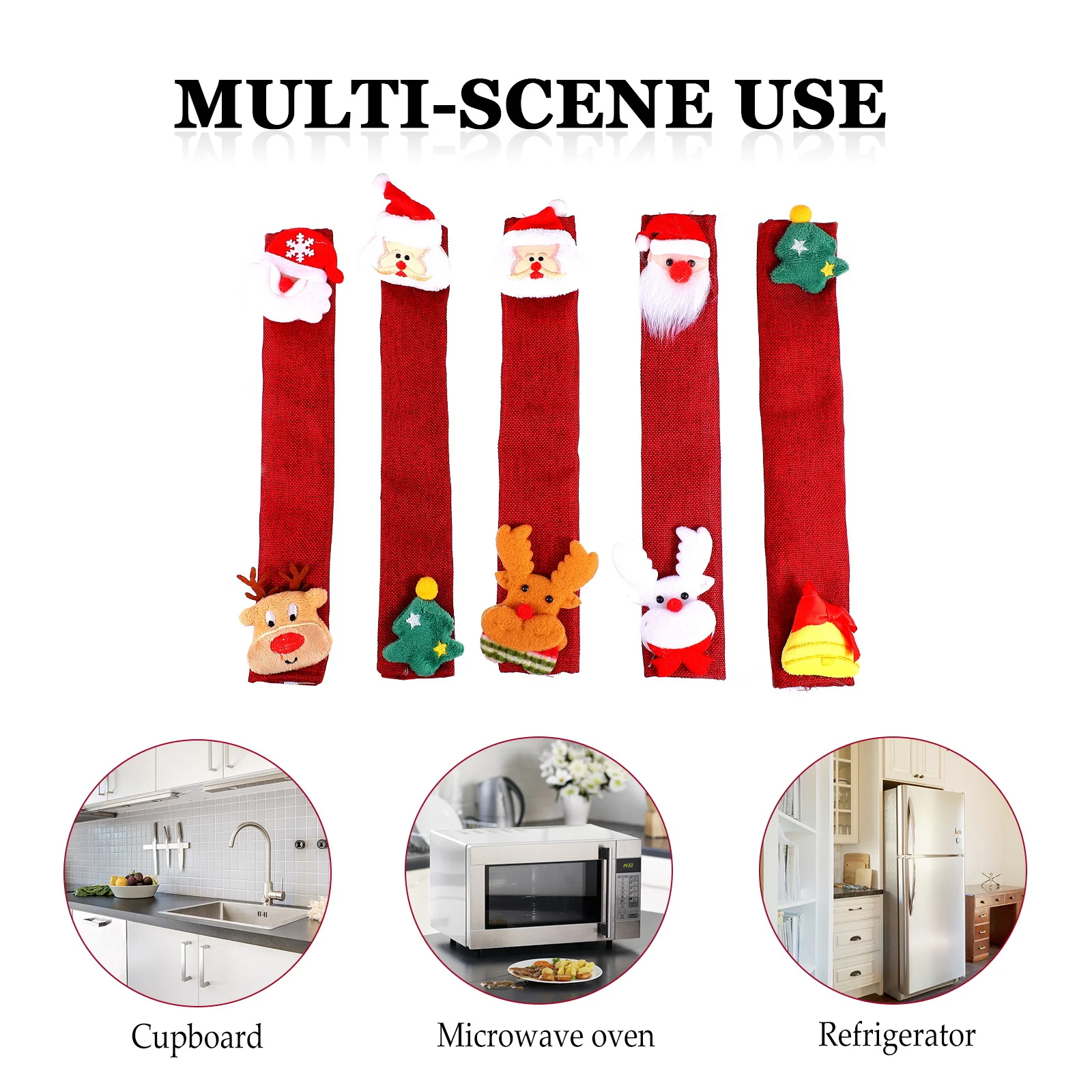 

5pcs Refrigerator Handle Cover Christmas Themed Knob Protectors For Oven Microwave Freezer Cabinet Xmas Kitchen Supply Decor