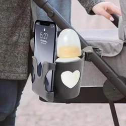 Stroller Cup Holder Phone Holder 2-in-1 Stroller Phone Milk Bottle Holder For Pram Pushchair Wheelchair Accessories