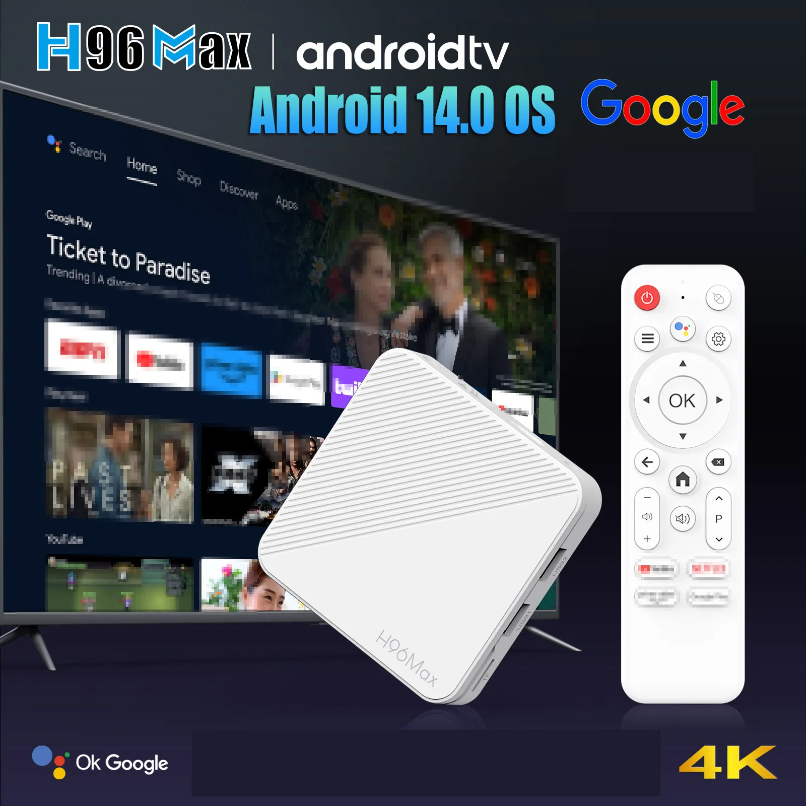 Android 14.0 Allwinner H313 Quad Core 4K HDR 100M LAN Wifi6 Wifi 2.4G RAM 2GB ROM 16GB Smart TV Box Media Player H96 Max