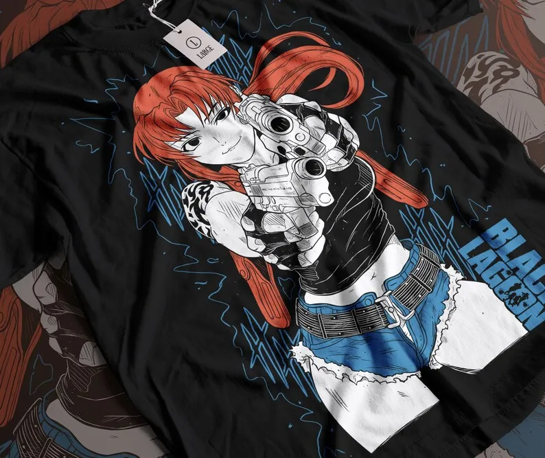 Camiseta de anime lagon preto unissex anime camiseta de algodão de manga curta unissex revy gráfico camiseta waifu manga