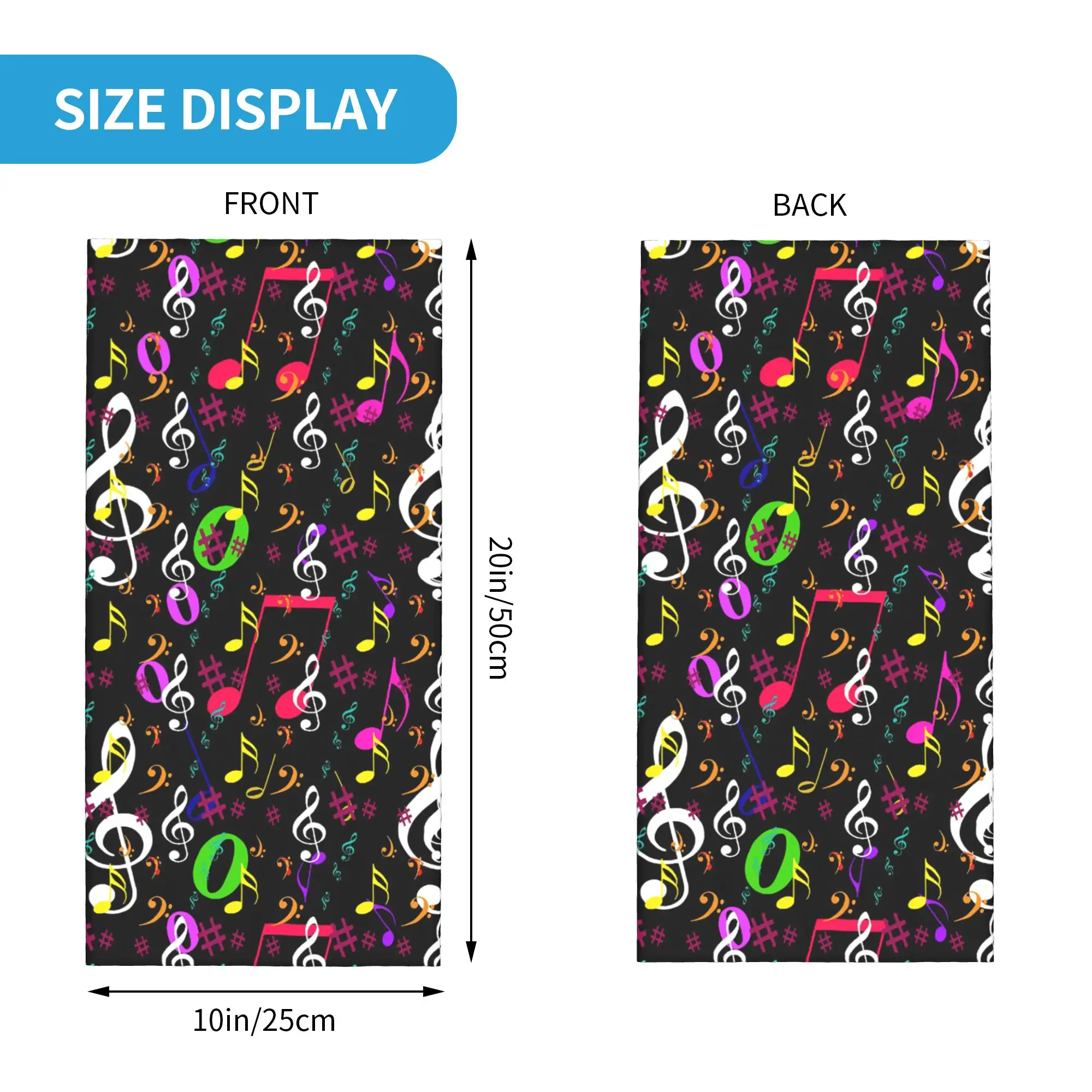 Music Note Multicolor Treble and Bass Clef Print with Swirling Bandana Neck Cover Printed Wrap Scarf Balaclava Outdoor Sports