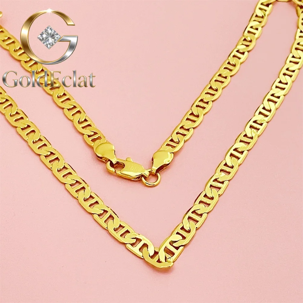 

GoldEclat Luxury 18K AU750 Pure Gold real gold Men's 6MM Japanese Necklace Cuba Necklace 45cm 50cm 55cm 60cm