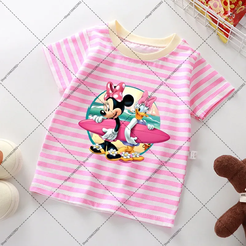 Minnie Topolino Bambini T-shirt a righe Ragazzi Ragazze Estate Moda Tee Cartoon Anime Stampa grafica Top Abbigliamento per bambini Regali
