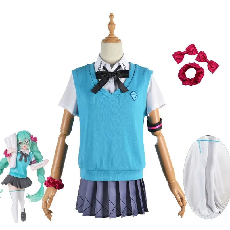 

Miku Cosplay Costume Anime VOCALOID Cosplay JK Uniform Wig Set Halloween Carnaval Anime Cosplay for Women