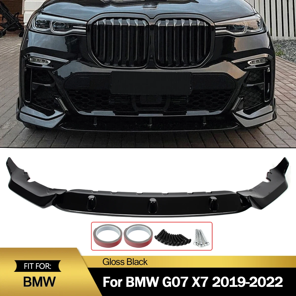 Gloss BLACK ABS Front Lip Splitter Spoiler For BMW X7 G07 M Sport 2019-2022 Set