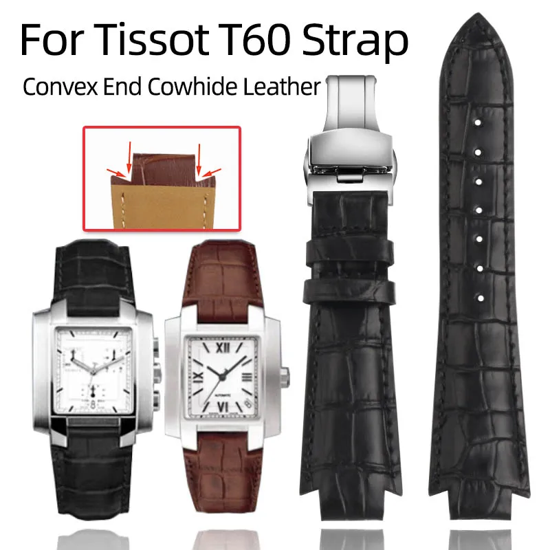 24x14mm Convex End Cowhide Leather Watchband 1853 For Tissot T60 Strap Belt L875/975K Series Watch Strap Accessories