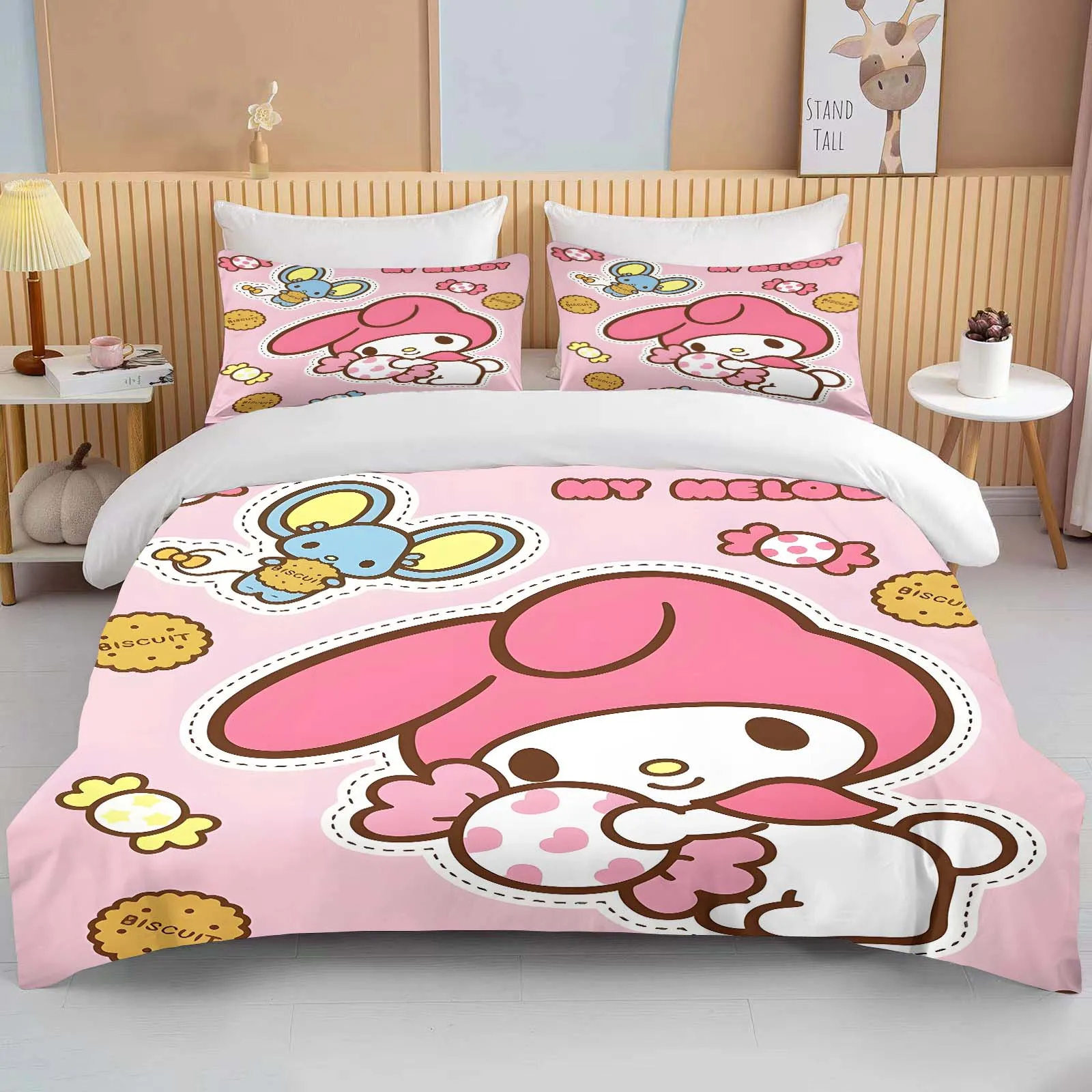 

10 Size Sanrio Melody Printed Bedding Set Cartoon Anime Microfiber Bed Set Pillowcase Adult Bed Cover Bedroom Bed Set Duvet Gift