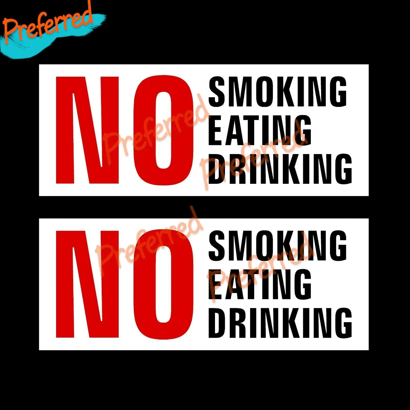 2x No Smoking, Eating Drinking Self Adhesive Sticker 150x60mm -Car, Taxi, Uber Sign OR Car Sticker Decal Decor Vinyl - All Sizes