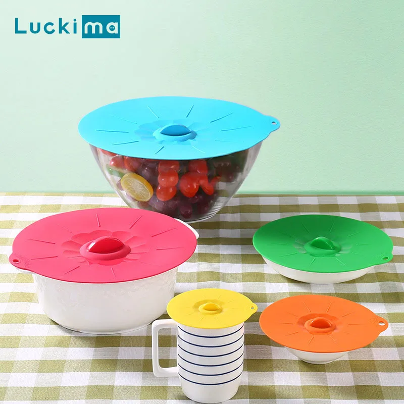 3/5pcs Silicone Lids Universal Reusable Food Fruit Fresh-keeping Vacuum Seal Lid Bowl Pot Sealing Wrap Cover Kitchen Tool