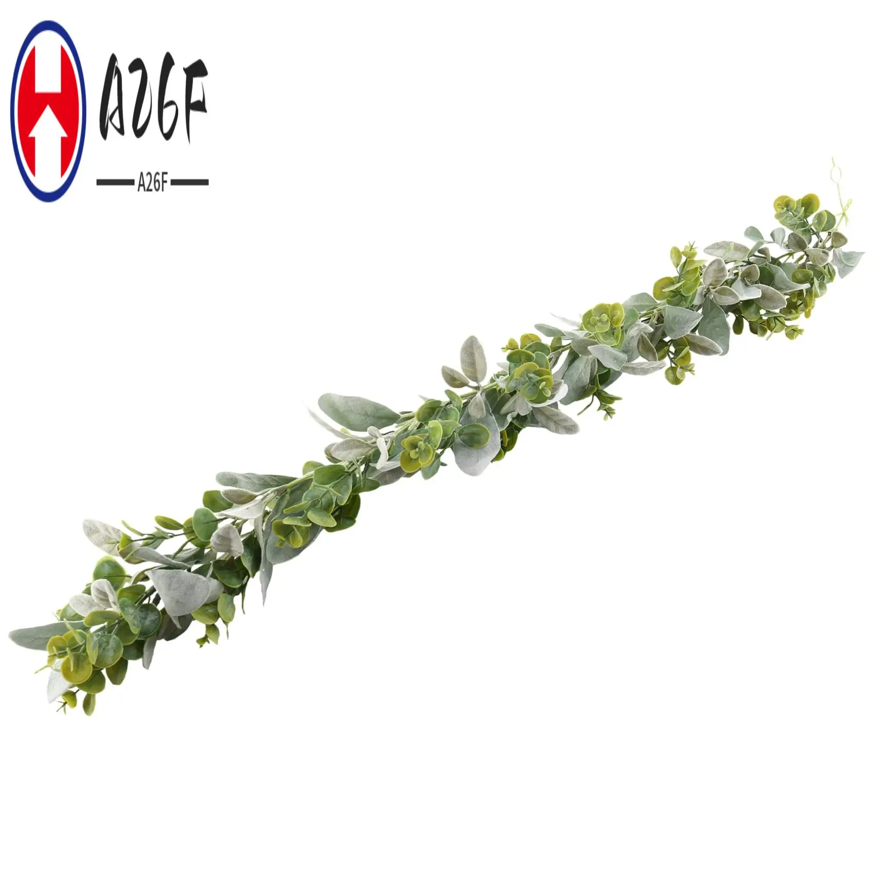 A26F-Lambs Ear Garland Greenery And Eucalyptus Vine / 38 Inches Long/Light Colored Flocked Leaves/Soft And Drapey Wedding
