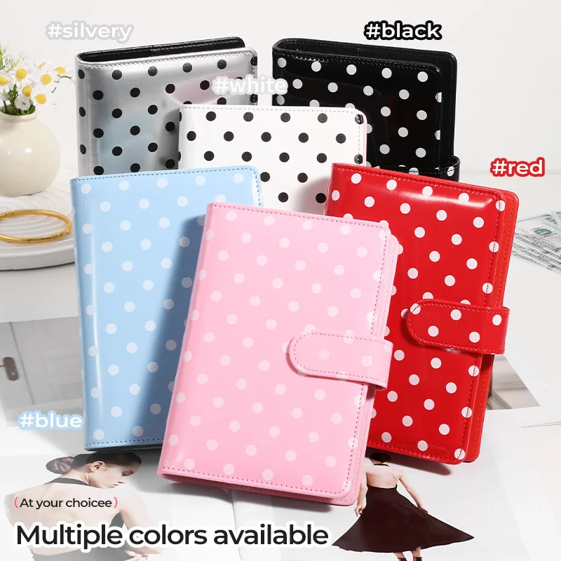 A5 Colorful Retro Red Sliver Black Polka Dots DIY Binder Photocards Collect Book Diary Agenda Planner Bullet Cover Stationery