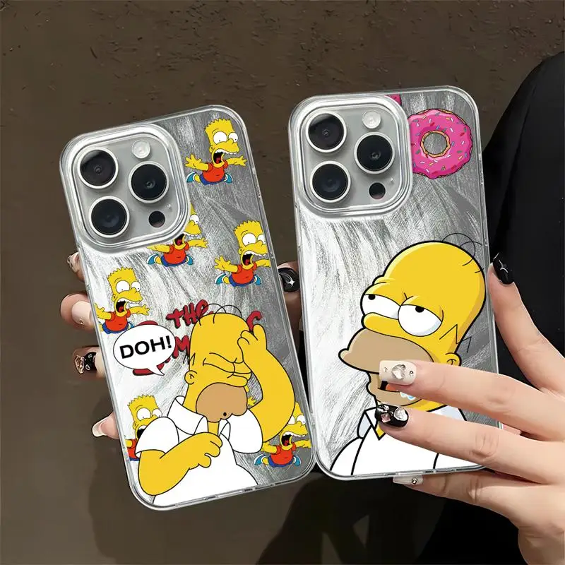 Simpsons Family Luxury Case For Apple iPhone 15 11 13 14 Pro Max 12 15 7 8 Plus X XS XR Feather Yarn Phone Cover