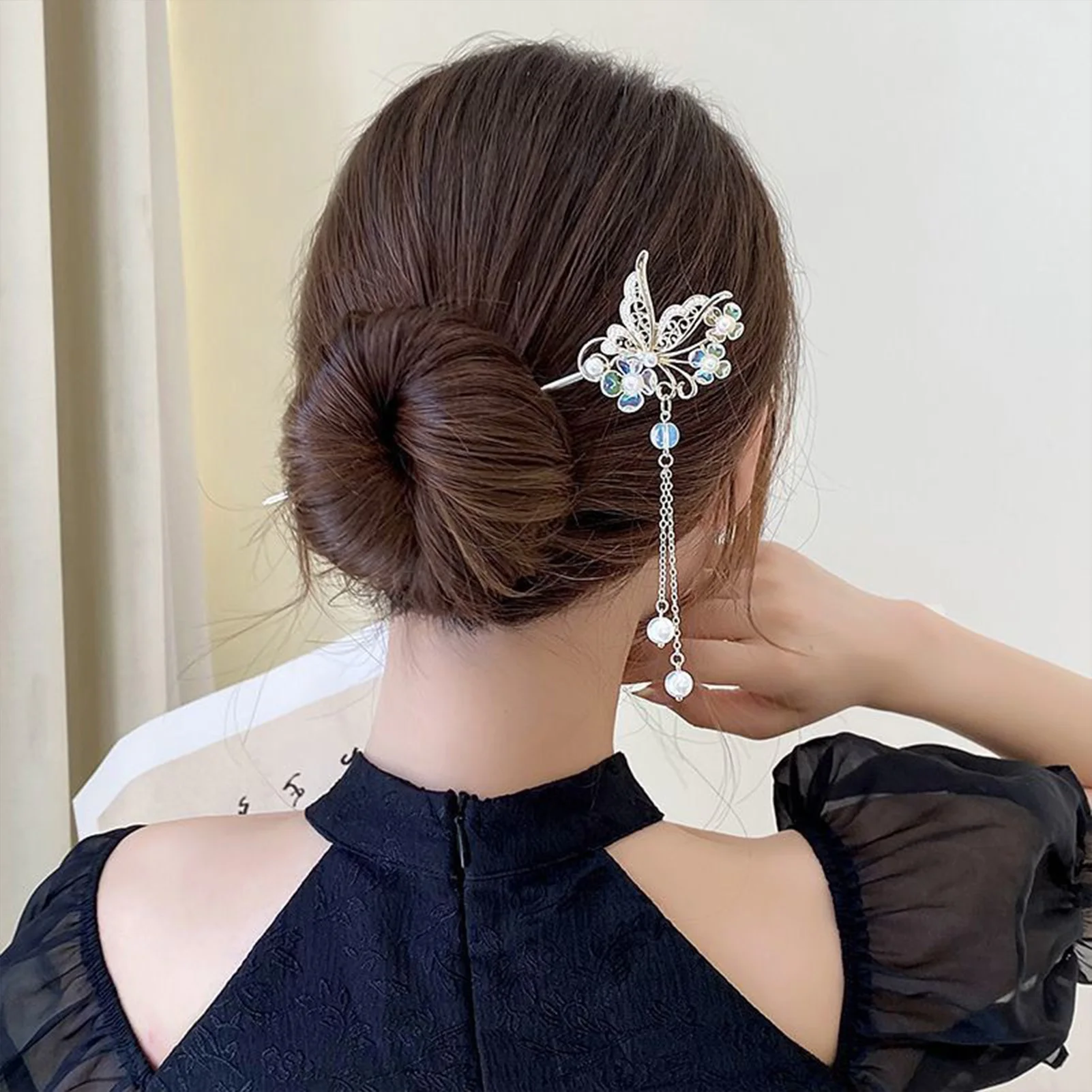 Colore oro perle di fiori rossi nappe lunghe bastoncini di capelli forcine accessori per capelli da sposa cinesi copricapo di gioielli per capelli