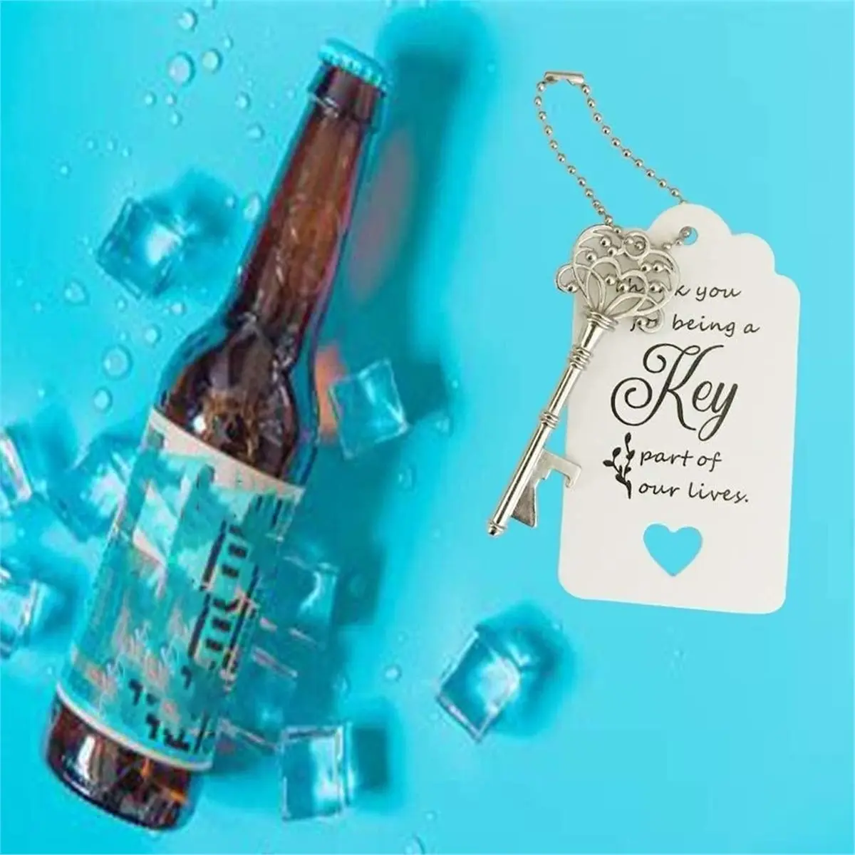 1set Vintage-Style Key Bottle Opener Wedding Favor Set (Includes Place/Thank-You Cards & Chains)