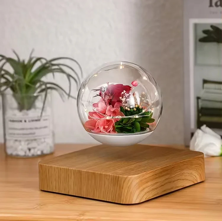 New magnetic levitation flower rose light gift living room bedside LED Levitating Floating table home decoration lamp