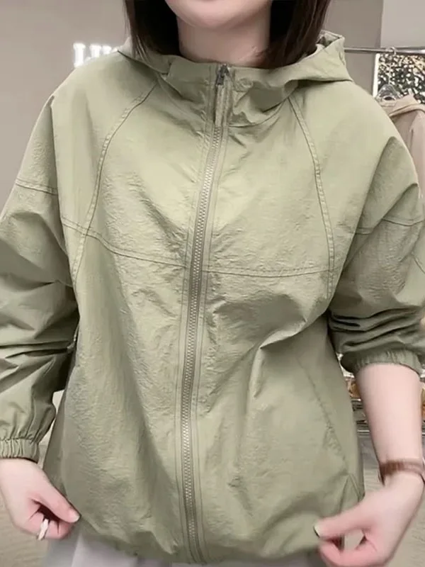 s' Inizio autunno 2025 Abbigliamento fronte-retro da donna Semplice giacca a vento con cappuccio traspirante Jaet Top con cerniera allentata Casual Sle